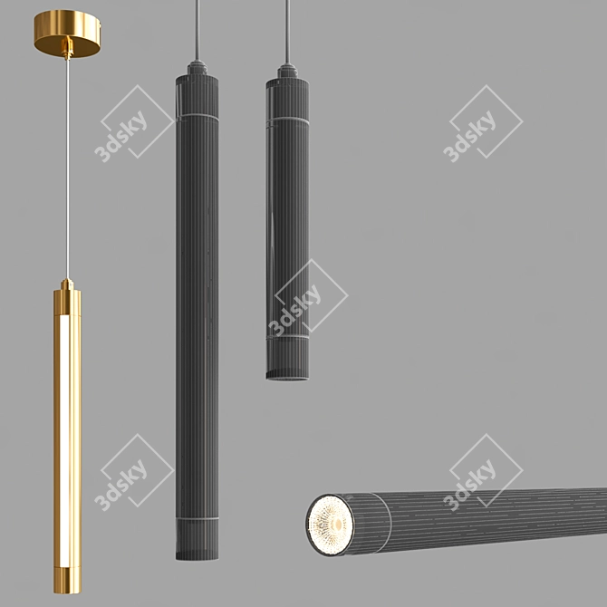 Elegant Golden LED Pendant 3D model image 3