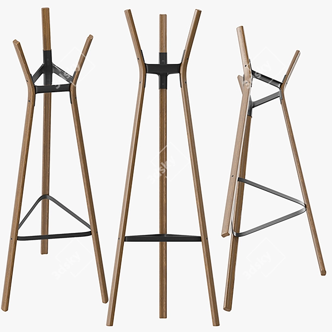 Elegant Steelwood Coat Stand 3D model image 3