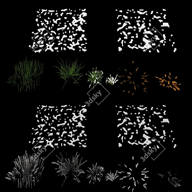 Frosty Meadow: 4 Grass Types, 2 Leaf Varieties 3D model image 3