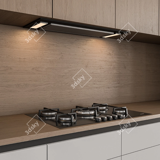 Sleek and Stylish White-Wood Kitchen 3D model image 2