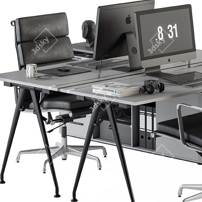 Elegant Gray and Black Office Set 3D model image 3