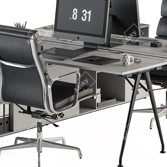 Elegant Gray and Black Office Set 3D model image 4