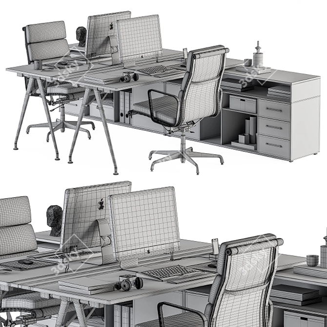 Elegant Gray and Black Office Set 3D model image 5