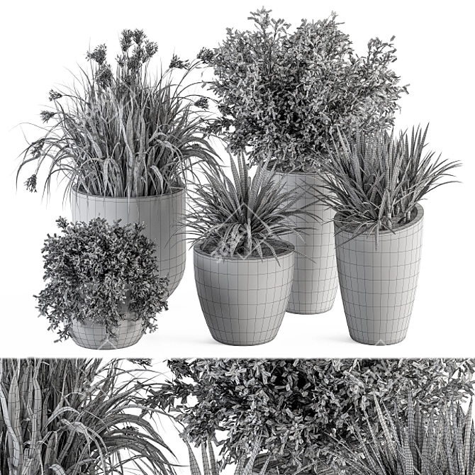 Concrete Pot Plant Set: Yuka & Bush 3D model image 5