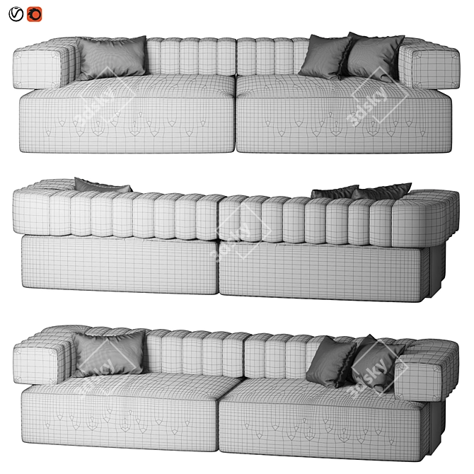 Luxury Truman Sofa: Elegant Wood Frame with Quilted Design 3D model image 2