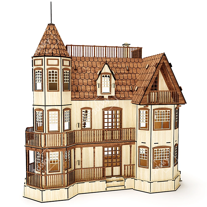 Wooden Dollhouse Villa 3D model image 1