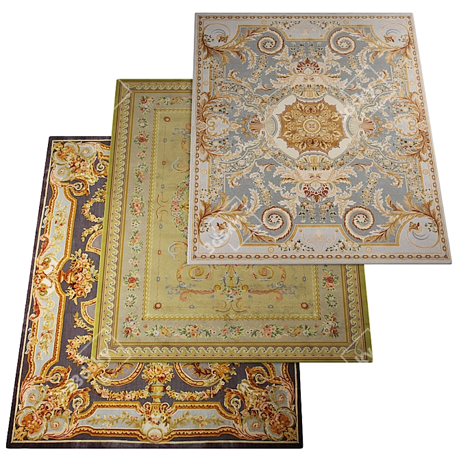 Elegant Louis XIV Inspired Rug 3D model image 1