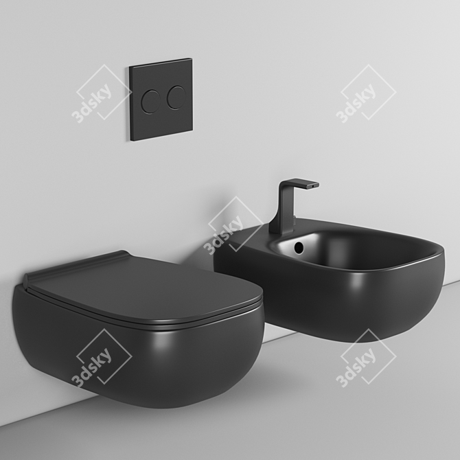 FLUO Black Wall-Hung Ceramic Toilet - 2021 Collection 3D model image 1