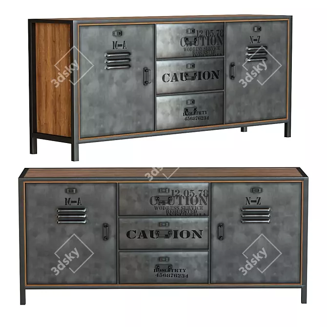 Charcoal Grey Metal Industrial Sideboard 3D model image 1