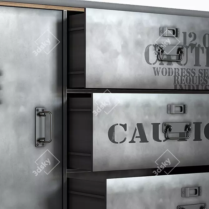 Charcoal Grey Metal Industrial Sideboard 3D model image 3