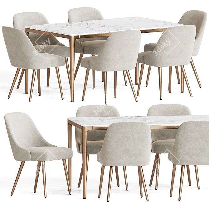 Mid Century Modern Dining Set 3D model image 3