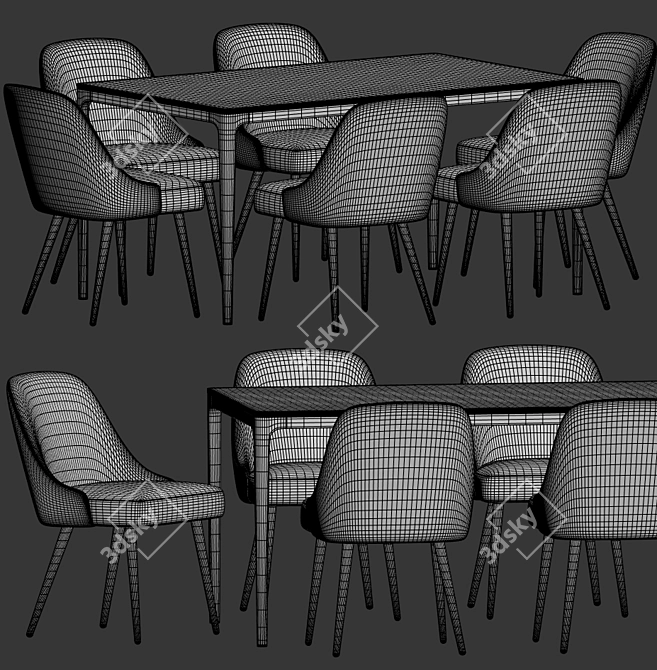 Mid Century Modern Dining Set 3D model image 5