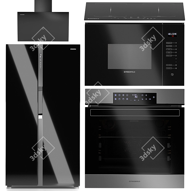 Maunfeld Kitchen Appliance Set 2: Induction Cooktop, Oven, Microwave, Hood, Fridge 3D model image 1