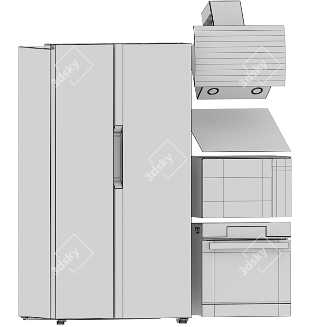 Maunfeld Kitchen Appliance Set 2: Induction Cooktop, Oven, Microwave, Hood, Fridge 3D model image 6