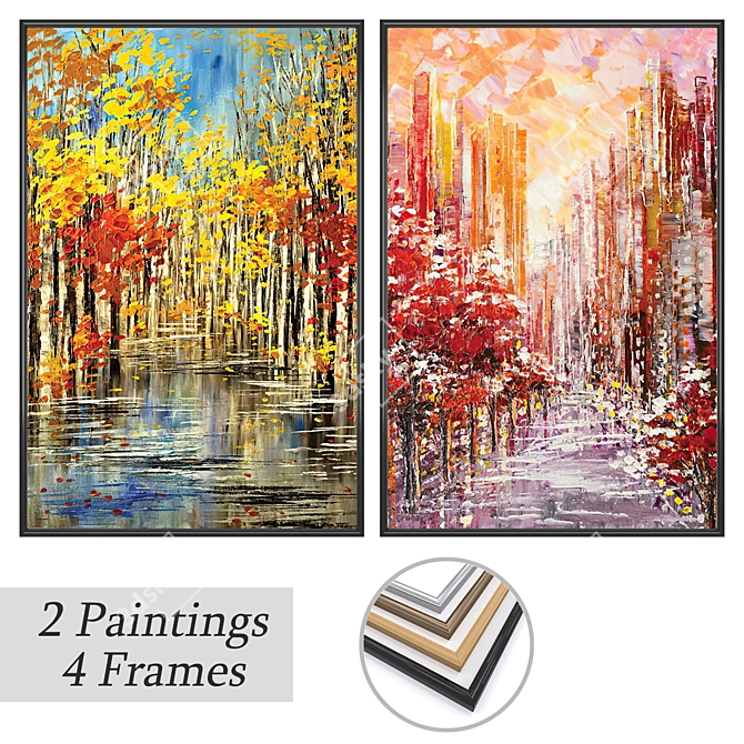 Elegant Art Set: 2 Paintings, 4 Frame Options 3D model image 1