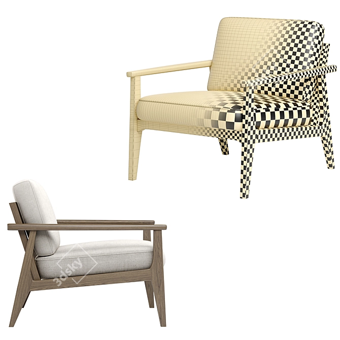 Stylish MidCentury Armchair 3D model image 4