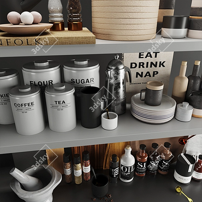 Sleek Black Kitchen Set 3D model image 4