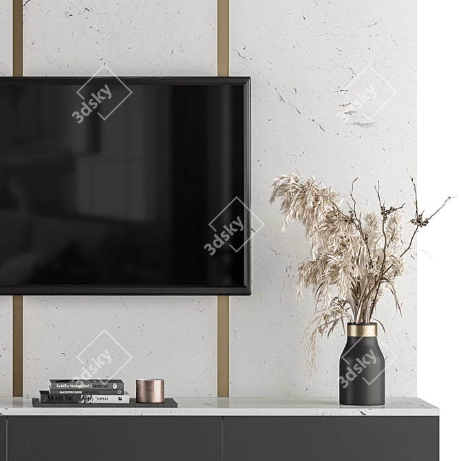 Elegant White Stone TV Wall 3D model image 2