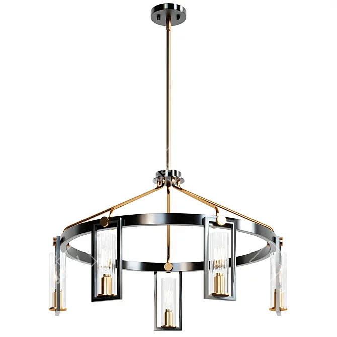 Sleek Black and Gold Chandelier 3D model image 2