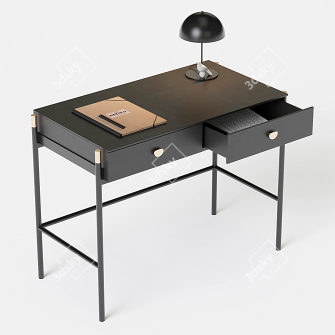 La Redoute Novani Office: Sleek, Black 2-Drawer Desk 3D model image 1