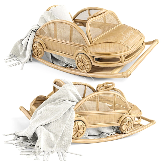 Vintage-Inspired Kids Rattan VW Rocking Car 3D model image 1