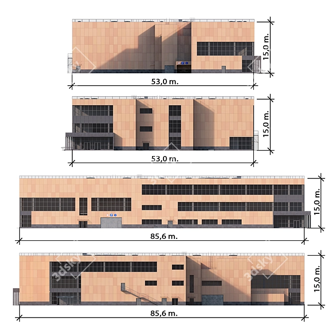 Retail Hub: Multi-Level Shopping Center & Parking 3D model image 4