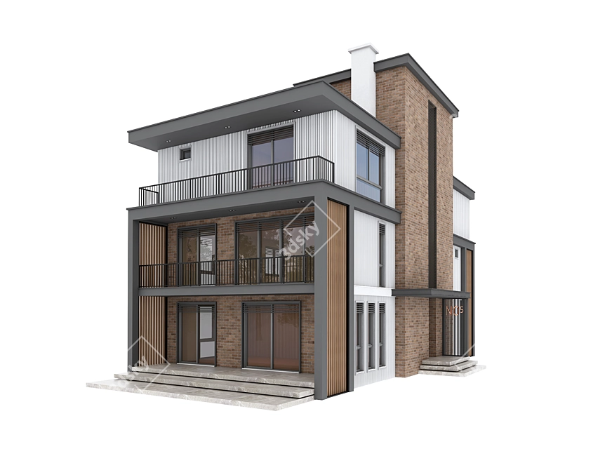 Sleek Modern Villa: High-Quality 3D Model 3D model image 1