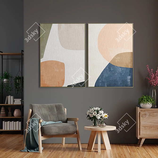 Modern Art Frame Set: 2 Models, 5 Materials 3D model image 4