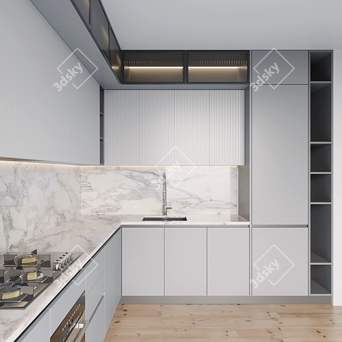 Modern Kitchen Set: Gas Hob, Oven, Wine Fridge & Sink 3D model image 3