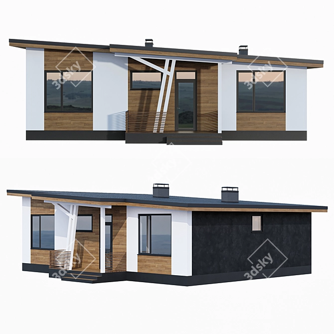 Stylish Single-Storey Home with Pitched Roof 3D model image 3