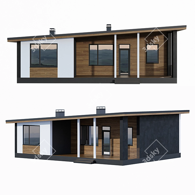 Stylish Single-Storey Home with Pitched Roof 3D model image 4