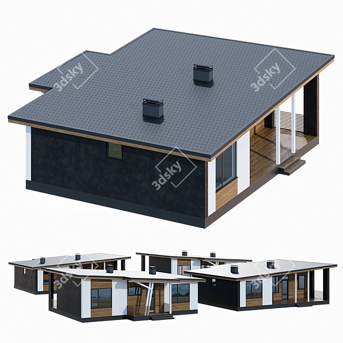 Stylish Single-Storey Home with Pitched Roof 3D model image 5