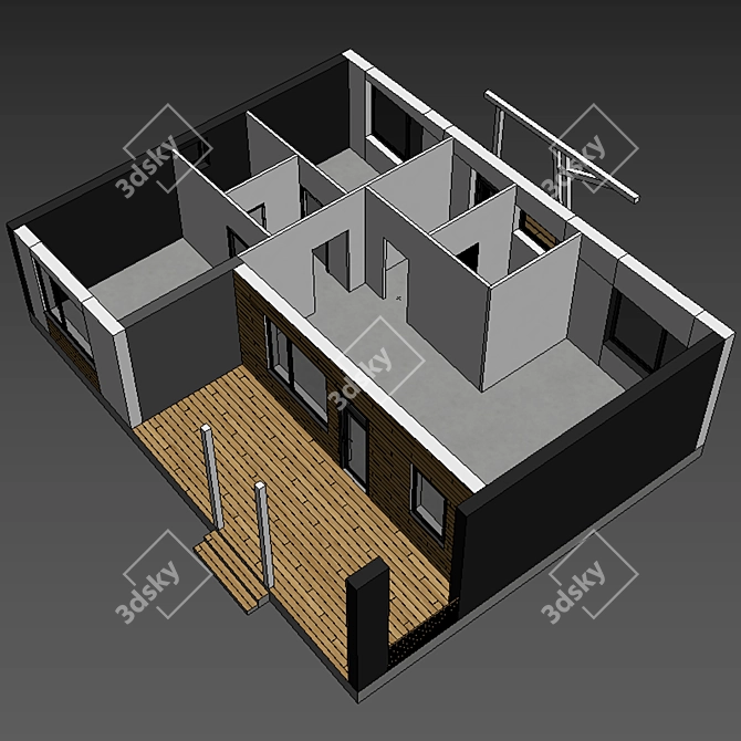 Stylish Single-Storey Home with Pitched Roof 3D model image 1