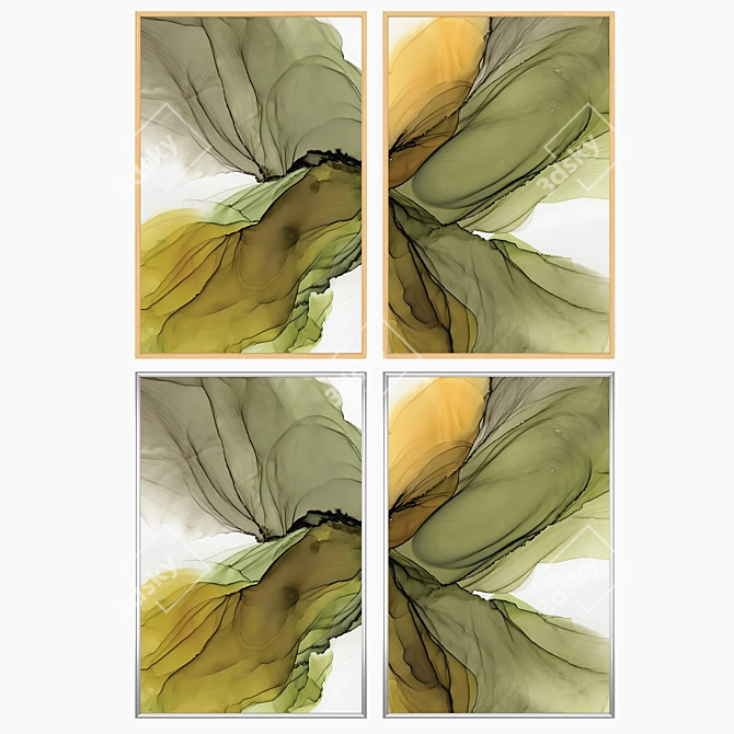  Artistic Impressions: 2 Paintings with 4 Frame Options 3D model image 3