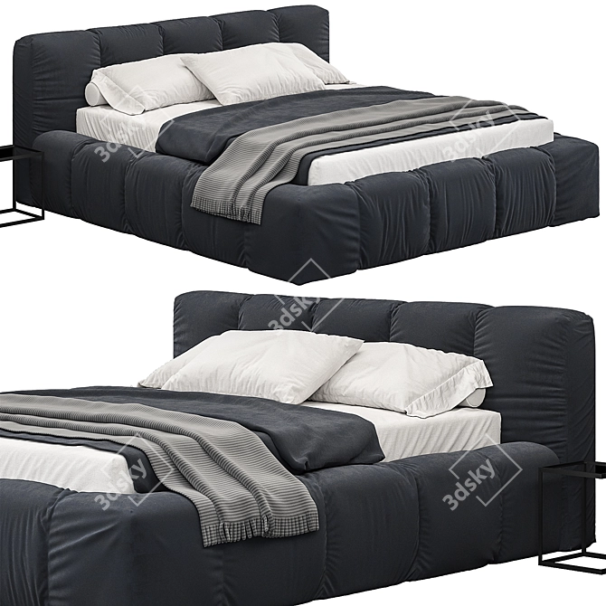 Italian Tufty Black Bed 3D model image 1