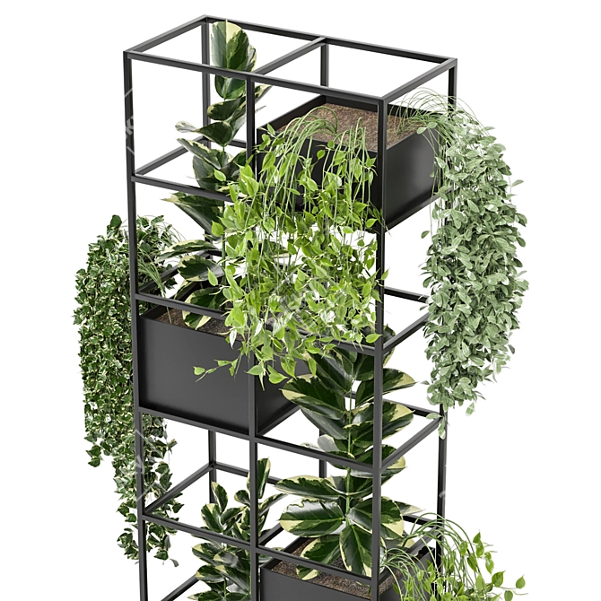 Rustic Indoor Plants Set: Concrete Pot & Metal Shelf 3D model image 4