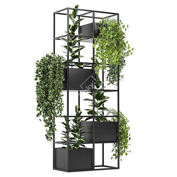 Rustic Indoor Plants Set: Concrete Pot & Metal Shelf 3D model image 5