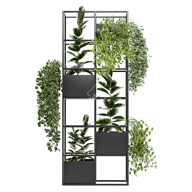 Rustic Indoor Plants Set: Concrete Pot & Metal Shelf 3D model image 6