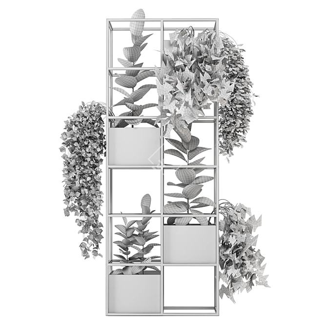 Rustic Indoor Plants Set: Concrete Pot & Metal Shelf 3D model image 7