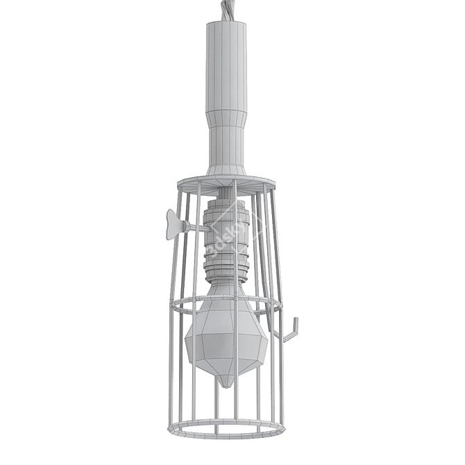  Rustic Wood Handle Cage Lamp 3D model image 2