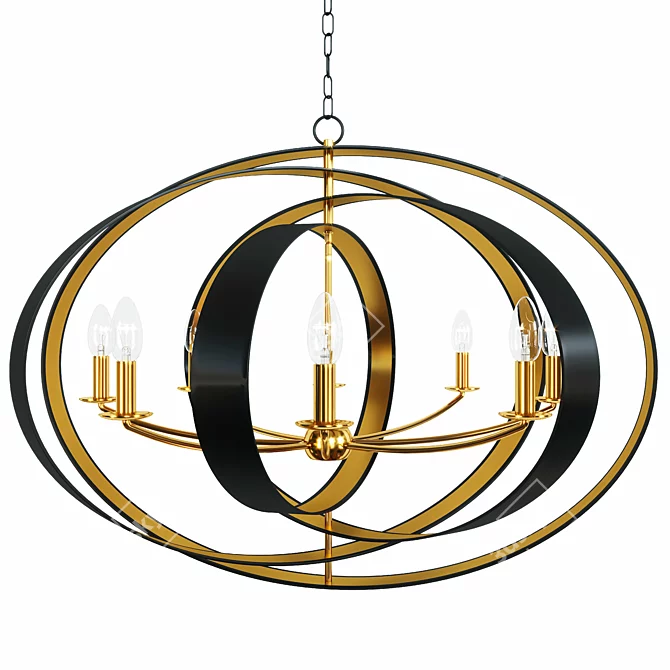 Lustrous Bronze and Gold Oval Chandelier 3D model image 1