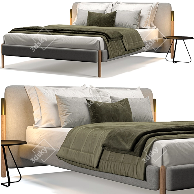 Elegant Bolzano Queen Bed: Cream, Green, Blue 3D model image 2