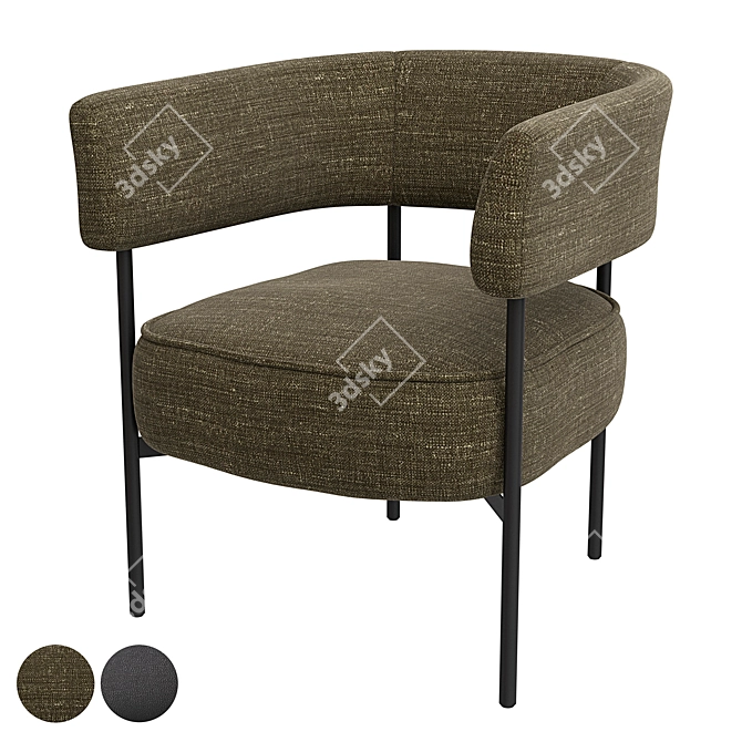 Modern Armchair in Black Leather and Fabric - Morton AM.PM 3D model image 2