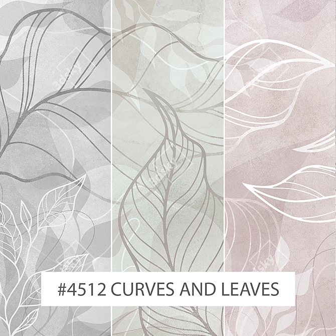 Eco-Leaves & Curves: Customizable 4512 Murals 3D model image 1