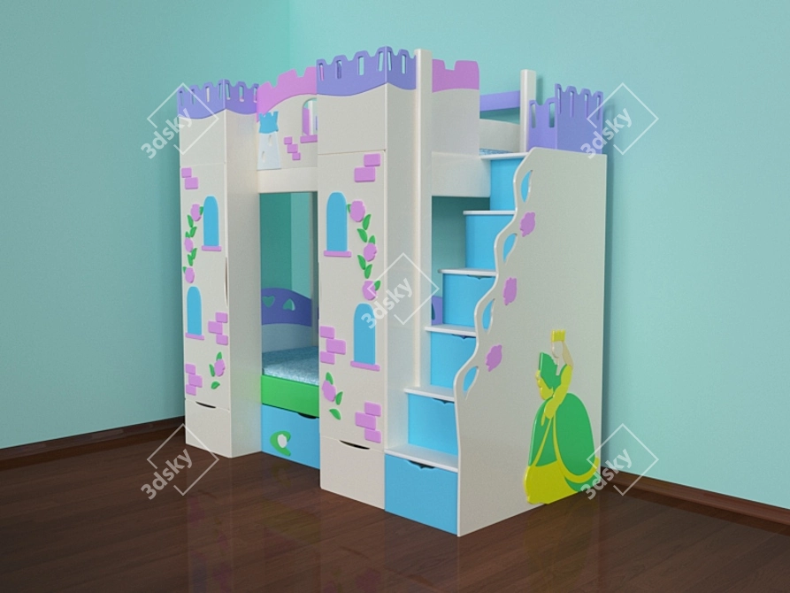 Castle-themed Kids Bunk Bed 3D model image 1