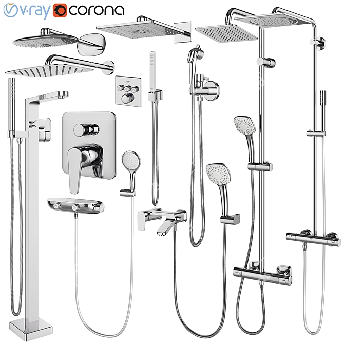 Modern Faucets and Shower Systems - Grohe and IDEAL Standard Set 3D model image 1