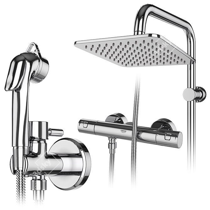 Modern Faucets and Shower Systems - Grohe and IDEAL Standard Set 3D model image 3