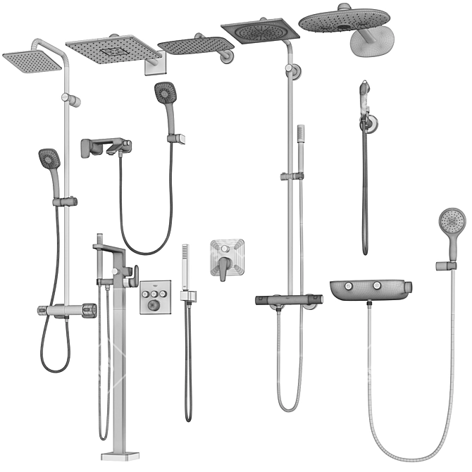 Modern Faucets and Shower Systems - Grohe and IDEAL Standard Set 3D model image 6