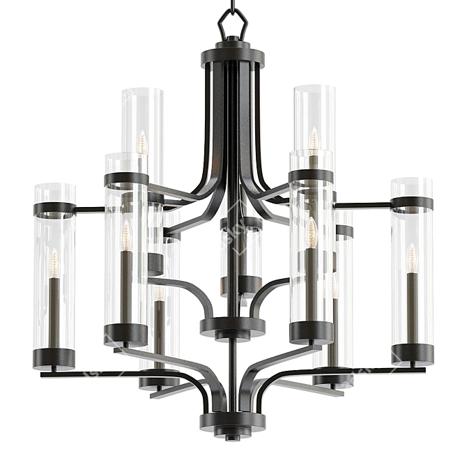 Elegant Milan Chandelier in Rubbed Bronze 3D model image 1