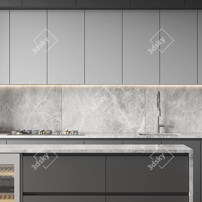 Modern Kitchen Set: Gas Hob, Oven, Coffee Machine, Wine Fridge, Sink & Hood 3D model image 5